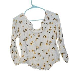 Rewind Size Medium M Floral Sunflower Blouse Boho Stretchy Flowy Top Shirt